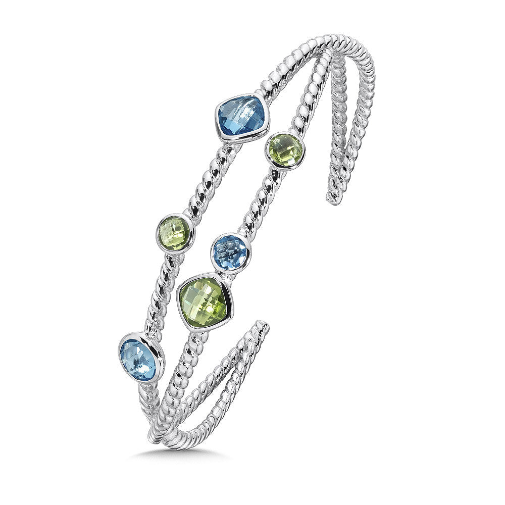 STERLING SILVER BLUE TOPAZ AND PERIDOT CUFF LVB600-PB