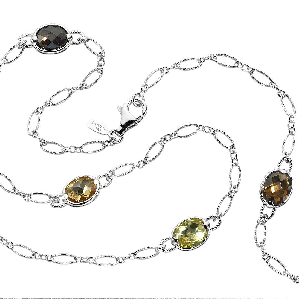 STERLING SILVER COLORE BY THE YARD NECKLACE IN HONEY CITRINE, LEMON QUARTZ, CITRINE, AND SMOKY QUARTZ LVN003