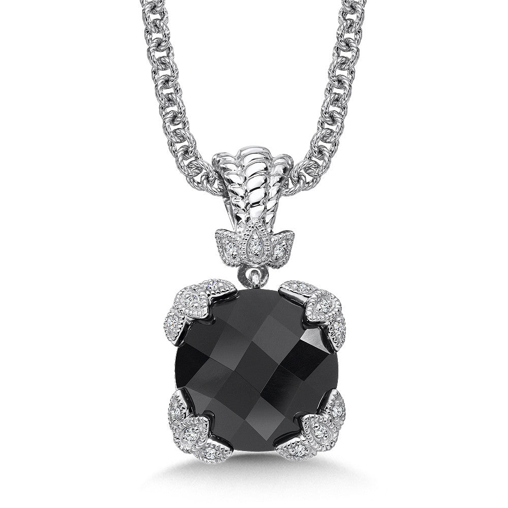 STERLING SILVER DIAMOND & ONYX PENDANT LVP624-DNX