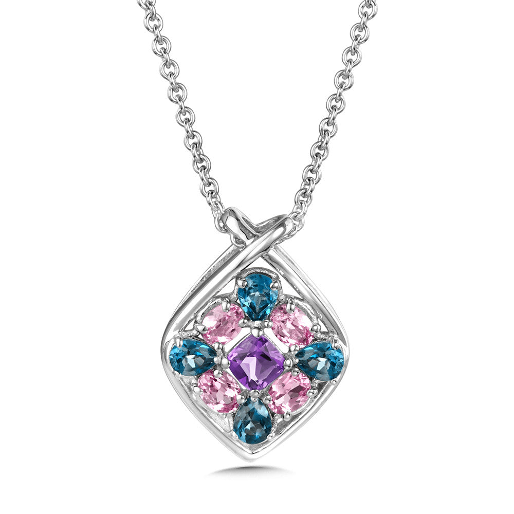 MULTI-COLORED GEMSTONE PENDANT IN STERLING SILVER LVP805-LBTAPS