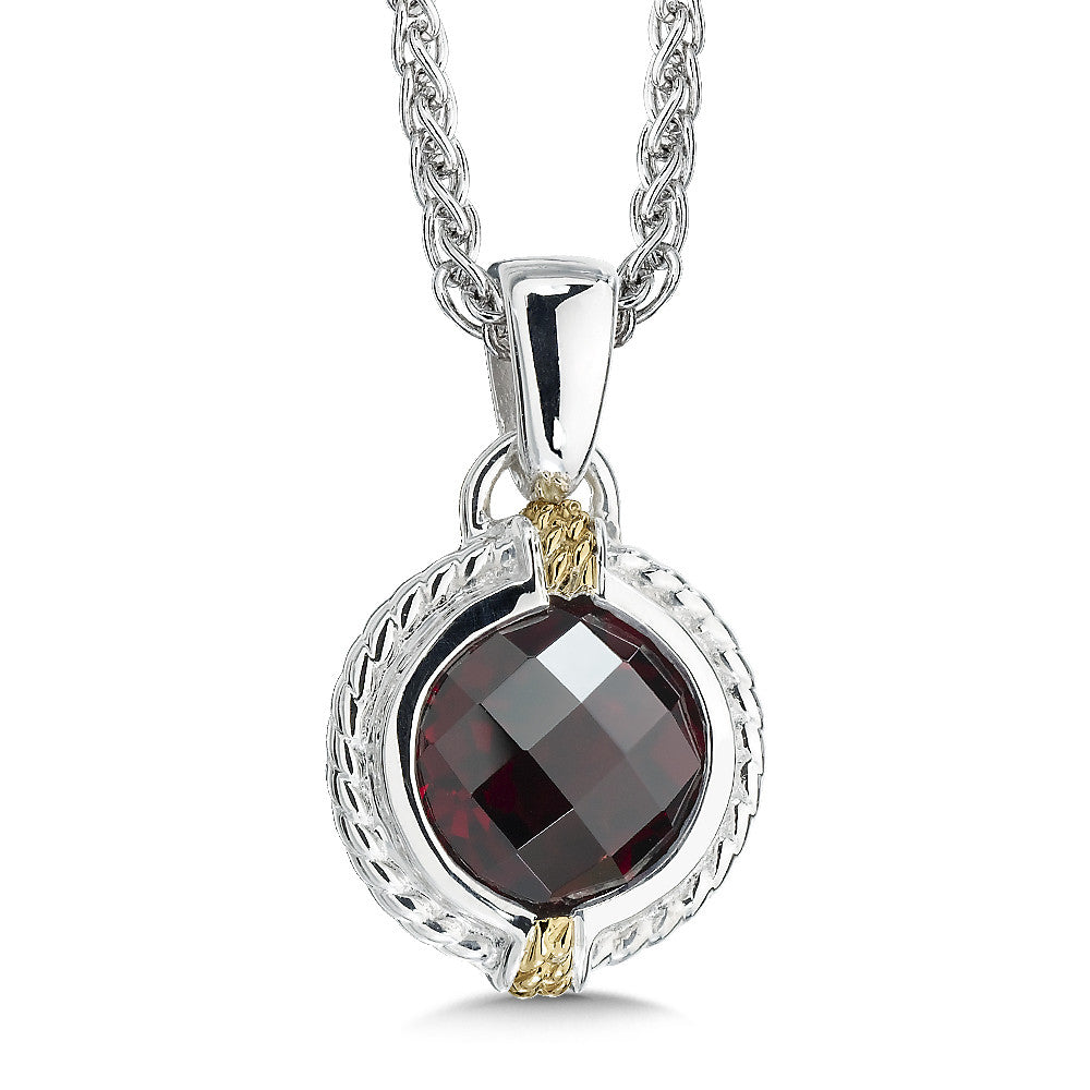 STERLING SILVER, 18K GOLD AND GARNET PENDANT LZP275-GT