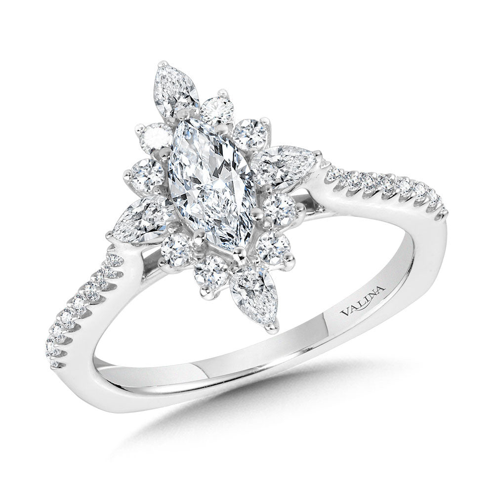 Valina Marquise-Cut & Pear-Accented Sun Burst Diamond Halo Engagement Ring R2210W