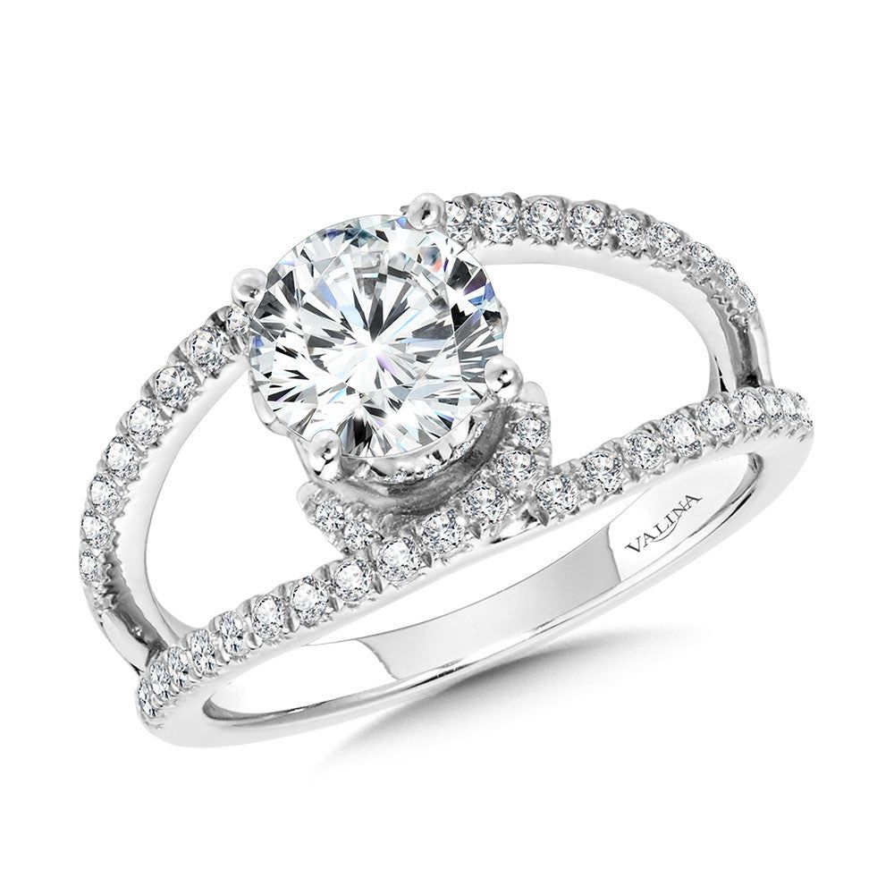 Valina Milgrain-Beaded Split Shank & Hidden Accents Diamond Engagement Ring R2290W-SR