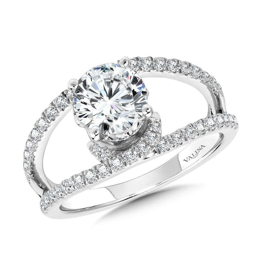 Valina Milgrain-Beaded Split Shank & Hidden Accents Diamond Engagement Ring R2290W-SR
