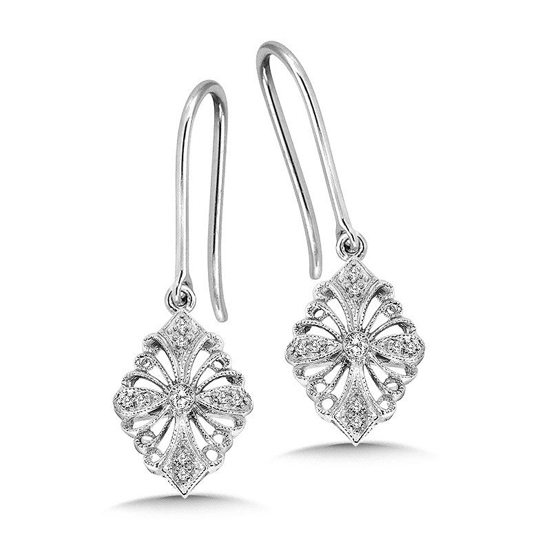 ORNATE STERLING SILVER DANGLE DIAMOND EARRINGS ESD003-W