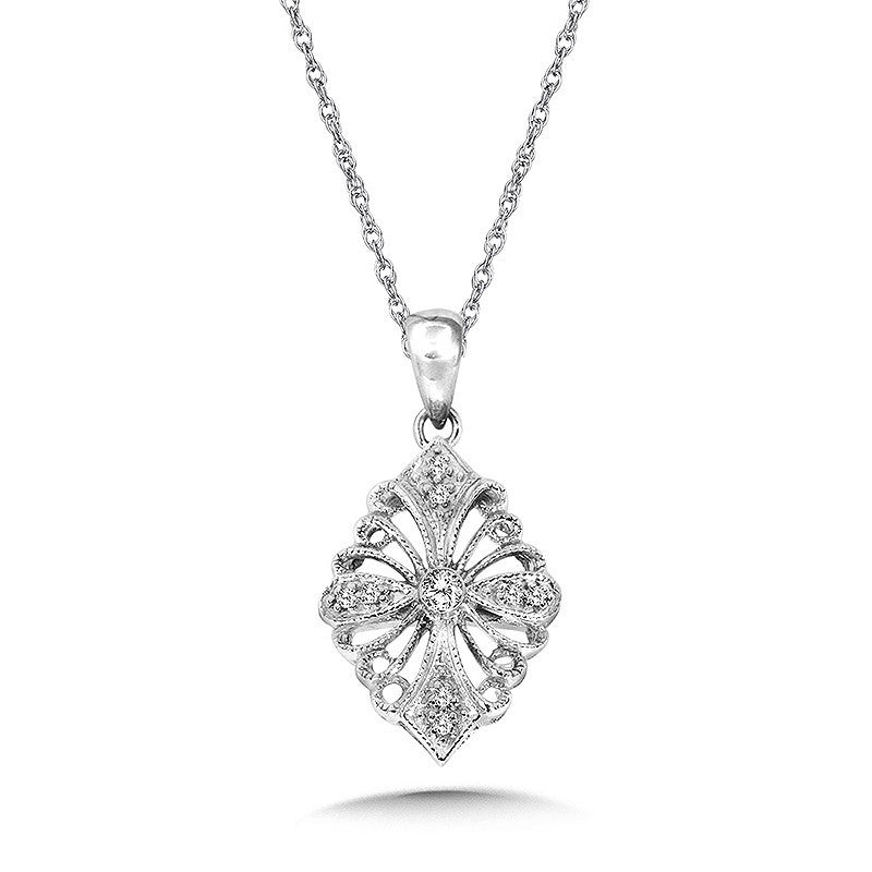 ORNATE STERLING SILVER DANGLE DIAMOND PENDANT PSD003-W