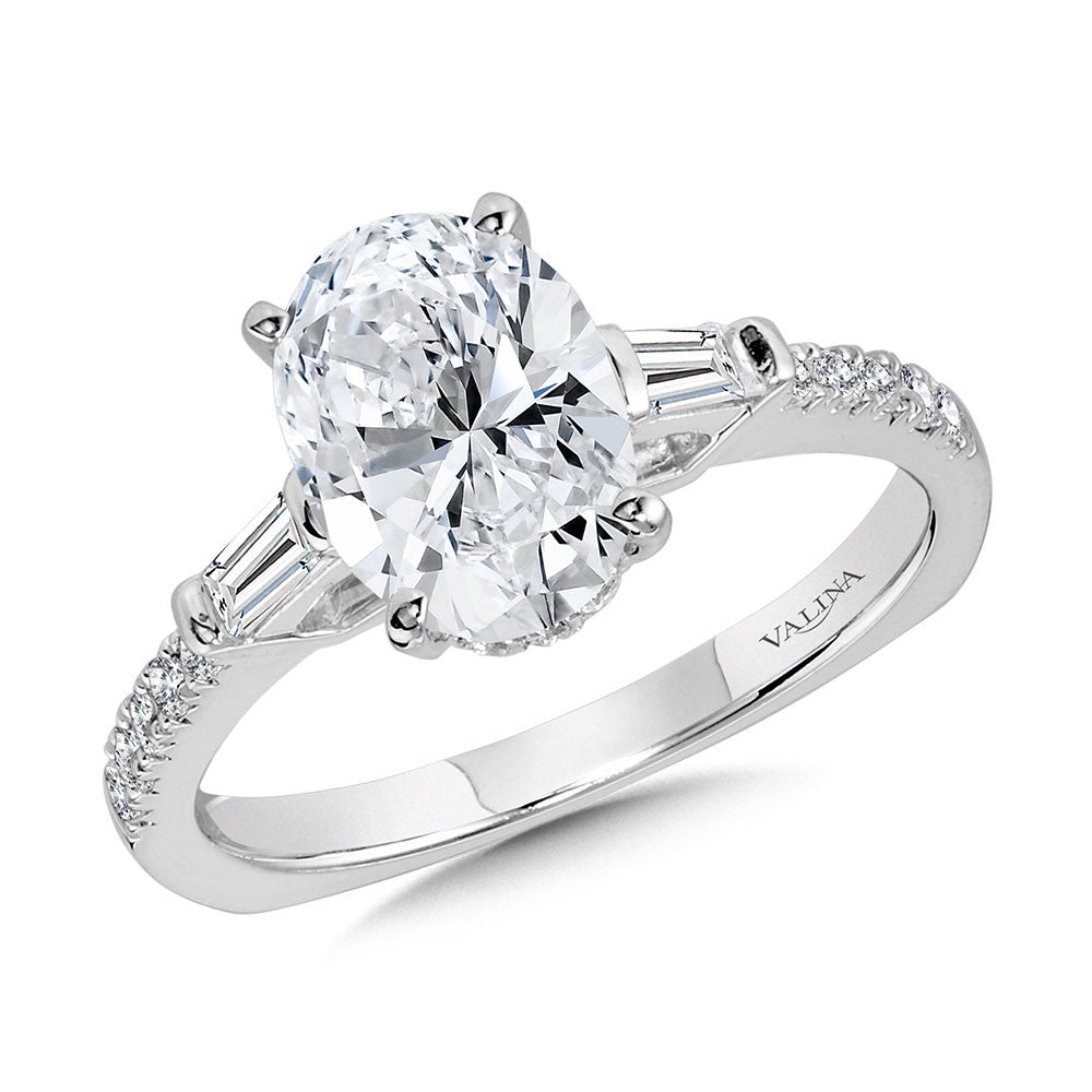 OVAL-CUT BAGUETTE ACCENTED & HIDDEN HALO DIAMOND ENGAGEMENT RING R2245W