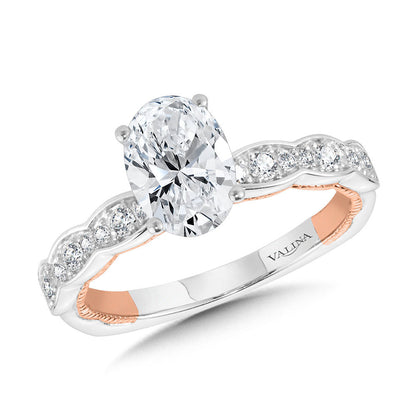 Valina Oval-Cut, Channel-Set, Two-Tone & Milgrain-Beaded Hidden Accents Diamond Engagement Ring R2231WP