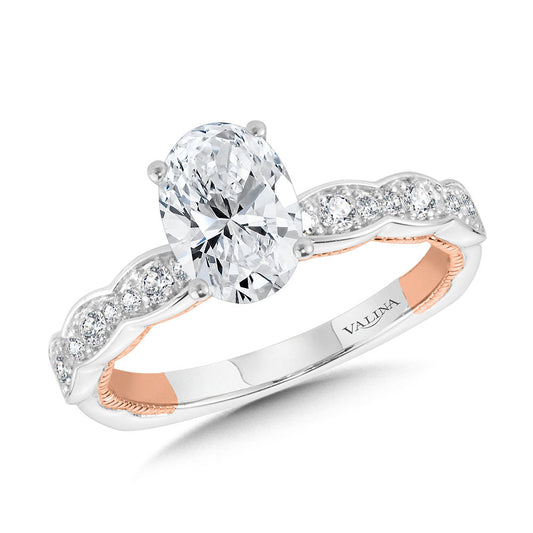 Valina Oval-Cut, Channel-Set, Two-Tone & Milgrain-Beaded Hidden Accents Diamond Engagement Ring R2231WP