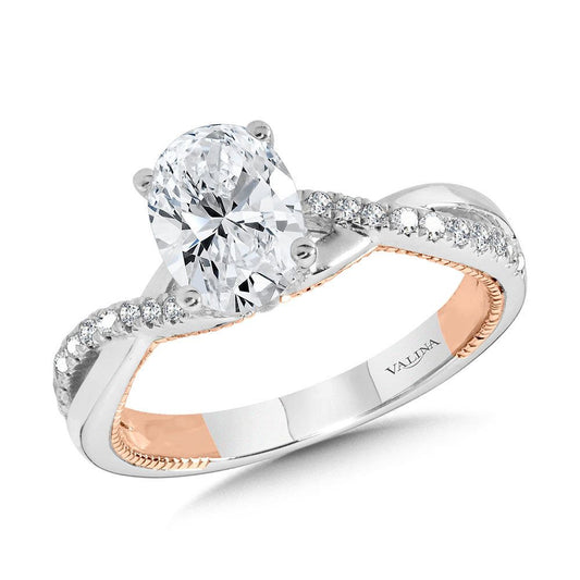 Valina Oval-Cut Crisscross Two-Tone & Milgrain-Beaded Diamond Collar Engagement Ring R2273WP-SR