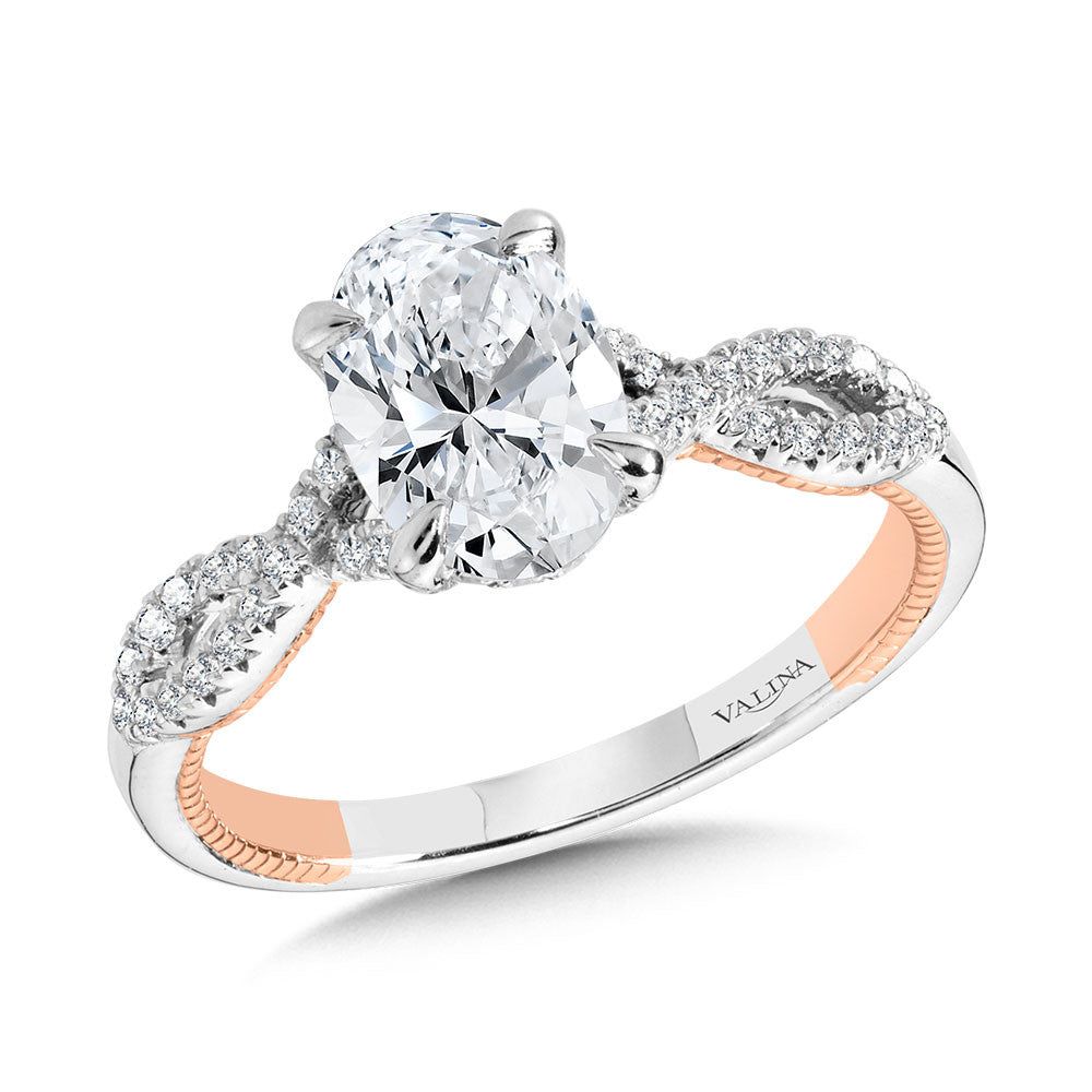 Valina Oval-Cut Crisscross Two-Tone & Milgrain-Beaded Hidden Halo Diamond Engagement Ring R2286WP-SR