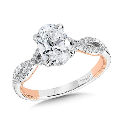 Valina Oval-Cut Crisscross Two-Tone & Milgrain-Beaded Hidden Halo Diamond Engagement Ring R2286WP-SR