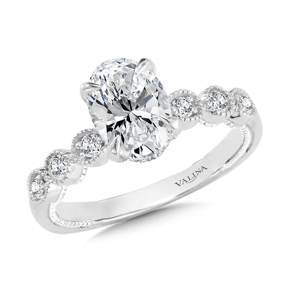 Valina Oval-Cut, Stackable & Milgrain-Beaded Hidden Halo Diamond Engagement Ring R2236W