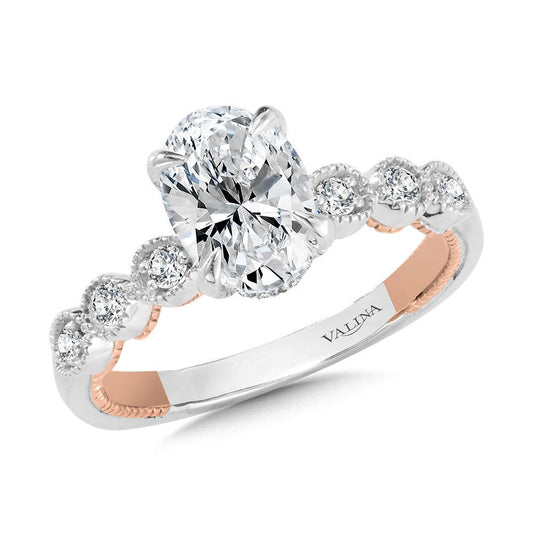Valina Oval-Cut, Stackable, Two-Tone & Milgrain-Beaded Hidden Halo Diamond Engagement Ring R2236WP