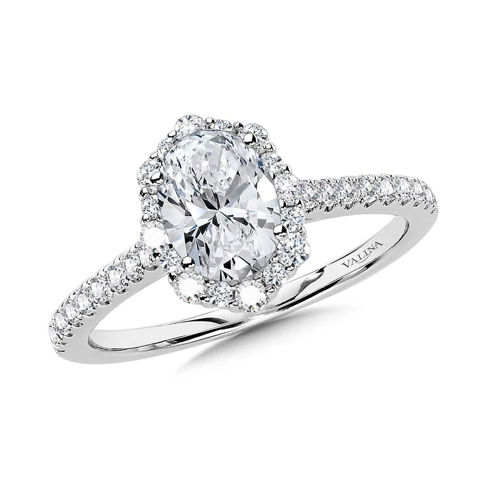 OVAL-CUT STRAIGHT BLOOMING HALO DIAMOND ENGAGEMENT RING R2292W-SR