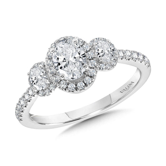 Valina Oval-Cut Three-Stone Diamond Halo Engagement Ring R2261W-SR