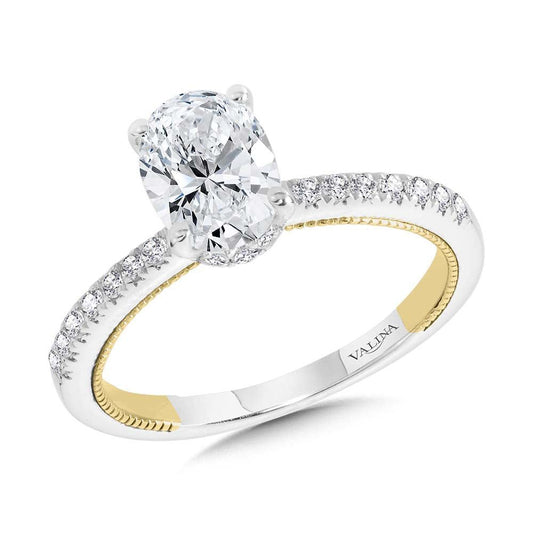 Valina Oval-Cut Two-Tone & Milgrain-Beaded Diamond Collar Engagement Ring R2263WY-SR