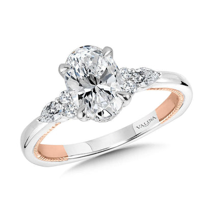 Valina Oval-Cut Two-Tone & Milgrain-Beaded Hidden Halo Diamond Engagement Ring R2220WP