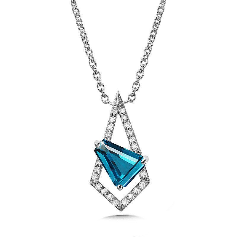 OVERLAPPING KITE-SHAPED PAVE DIAMOND AND LONDON BLUE TOPAZ NECKLACE CGP768W-DLBT