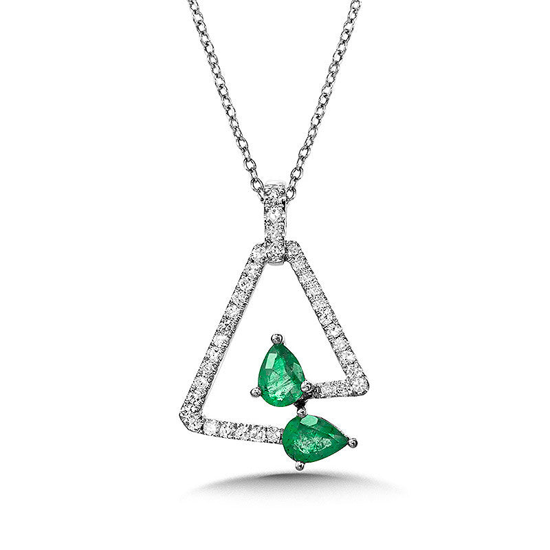 DIAMOND AND PEAR-SHAPED EMERALD PENDANT PCE1006-W