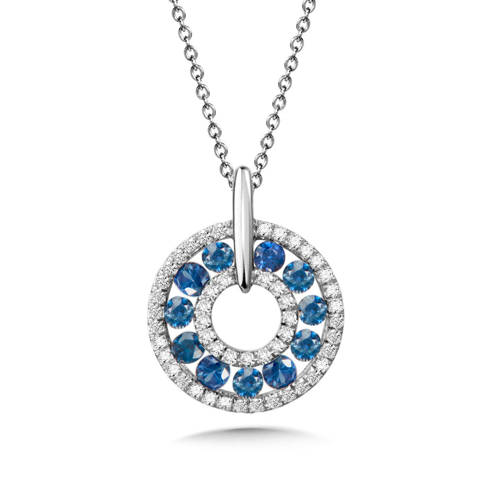 SAPPHIRE AND DIAMOND ROUND PENDANT PCS1007-W