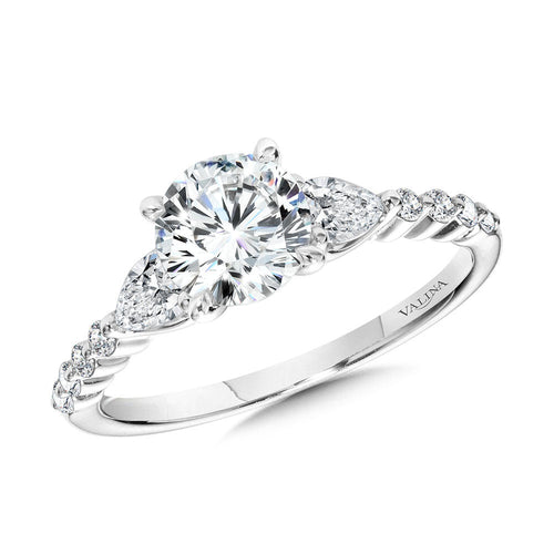 Pear-Accented Three-Stone Shared Prong Diamond Engagement Ring R2413W-SR