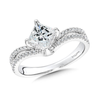 Valina Princess-Cut Hidden Halo, Split Shank, & Chevron-Shaped Diamond Engagement Ring w/ Compass Prongs R2378W-SR