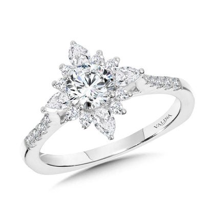Valina Prong-Tipped & Pear-Accented Sun Burst Diamond Halo Engagement Ring R2206W