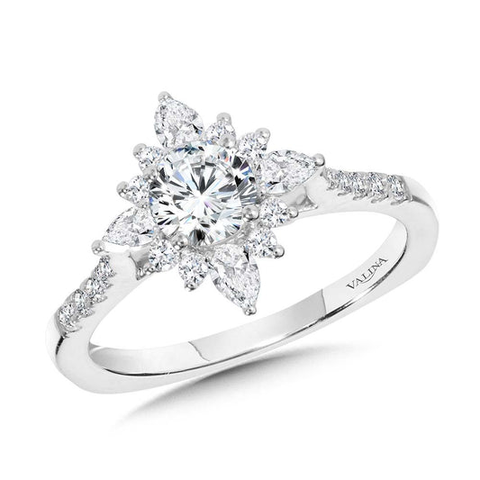 Valina Prong-Tipped & Pear-Accented Sun Burst Diamond Halo Engagement Ring R2206W