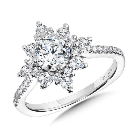 Valina Prong-Tipped Sun Burst Diamond Halo Engagement Ring R2207W