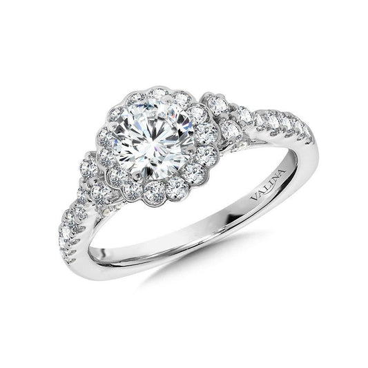 Valina Floral-Halo Diamond Engagement Ring R1032W