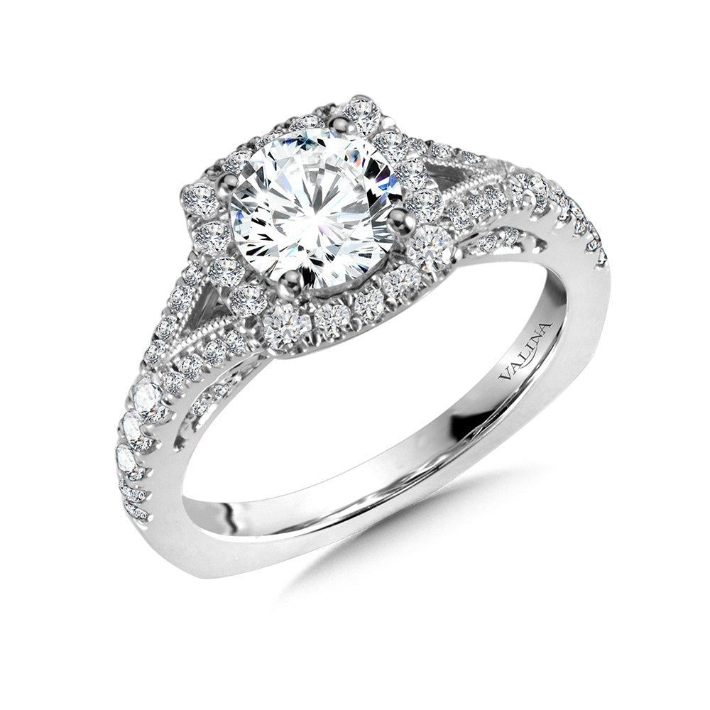 Valina Split Shank Cushion-Shaped Halo Diamond Engagement Ring R1038W
