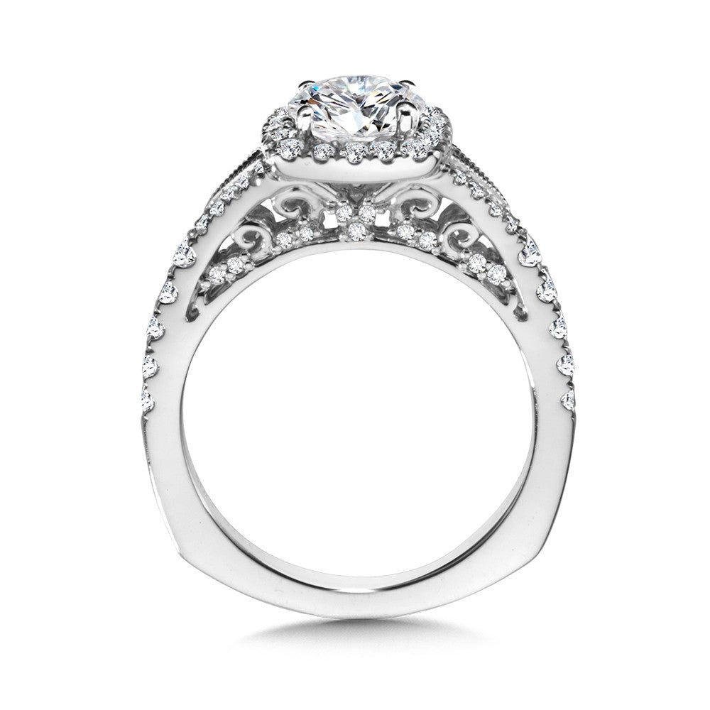 Valina Split Shank Cushion-Shaped Halo Diamond Engagement Ring R1038W