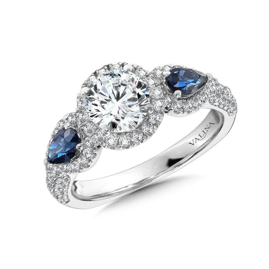 Valina Diamond and Sapphire Halo Engagement Ring R1048W-BSA