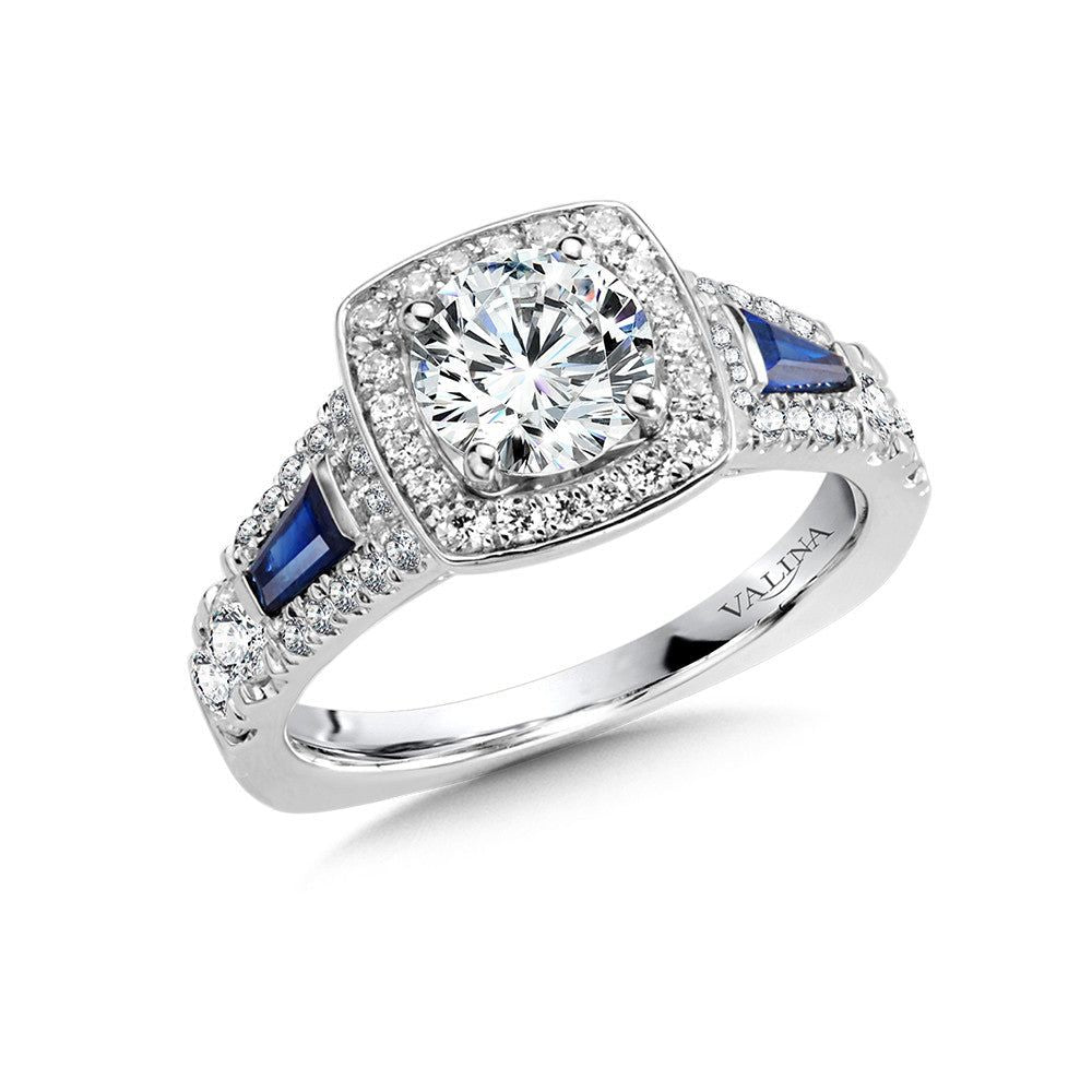 Valina Diamond and Sapphire Cushion-Shaped Halo Engagement Ring R1049W-BSA