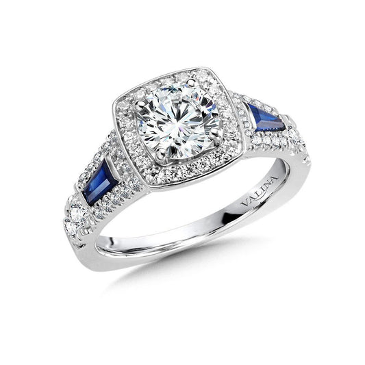 Valina Diamond and Sapphire Cushion-Shaped Halo Engagement Ring R1049W-BSA