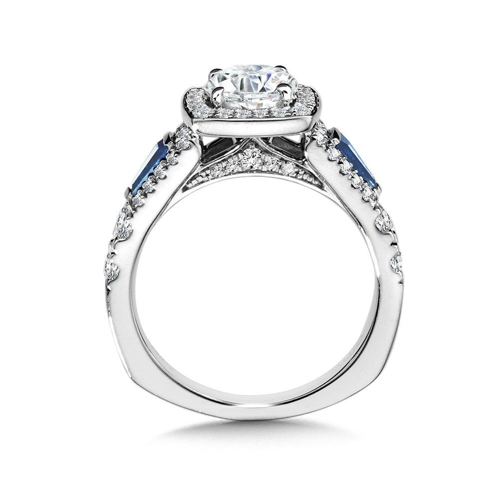 Valina Diamond and Sapphire Cushion-Shaped Halo Engagement Ring R1049W-BSA