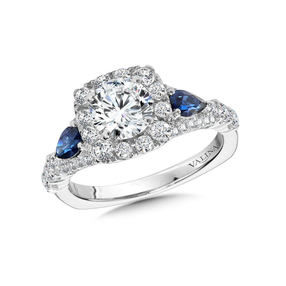Valina Cushion-Shaped Halo Diamond and Sapphire Engagement Ring R1050W-BSA