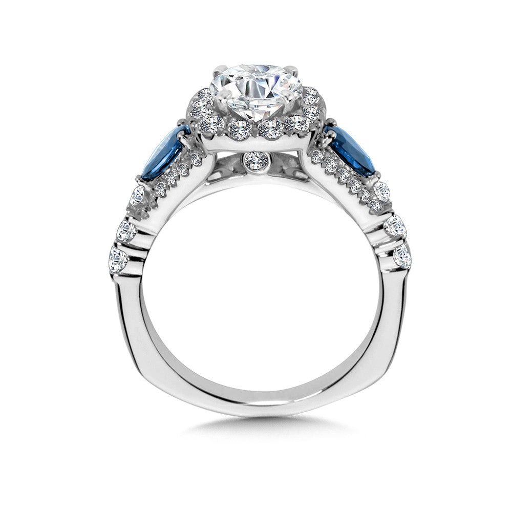 Valina Cushion-Shaped Halo Diamond and Sapphire Engagement Ring R1050W-BSA