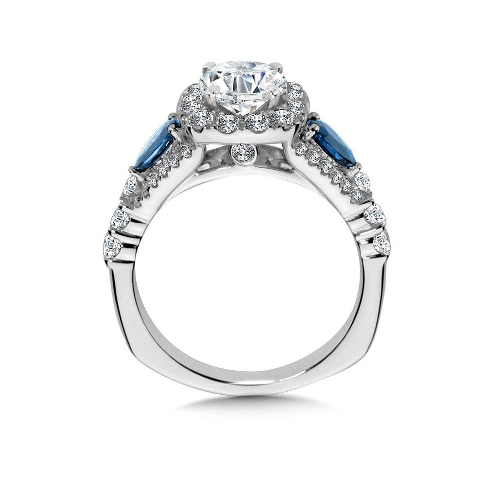 Valina Cushion-Shaped Halo Diamond and Sapphire Engagement Ring R1050W-BSA