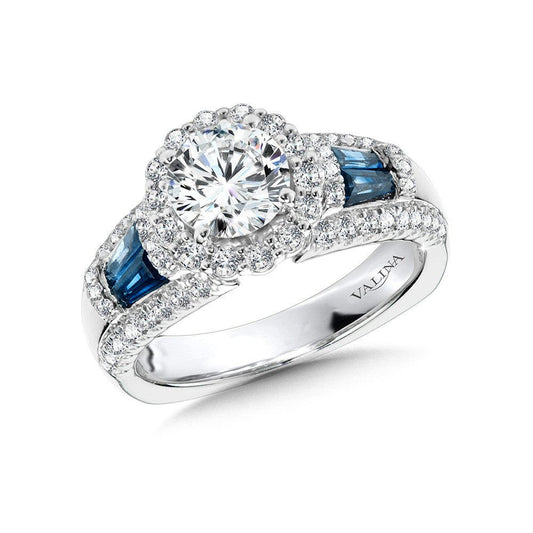 Valina Vintage Halo Diamond and Sapphire Engagement Ring R1052W-BSA