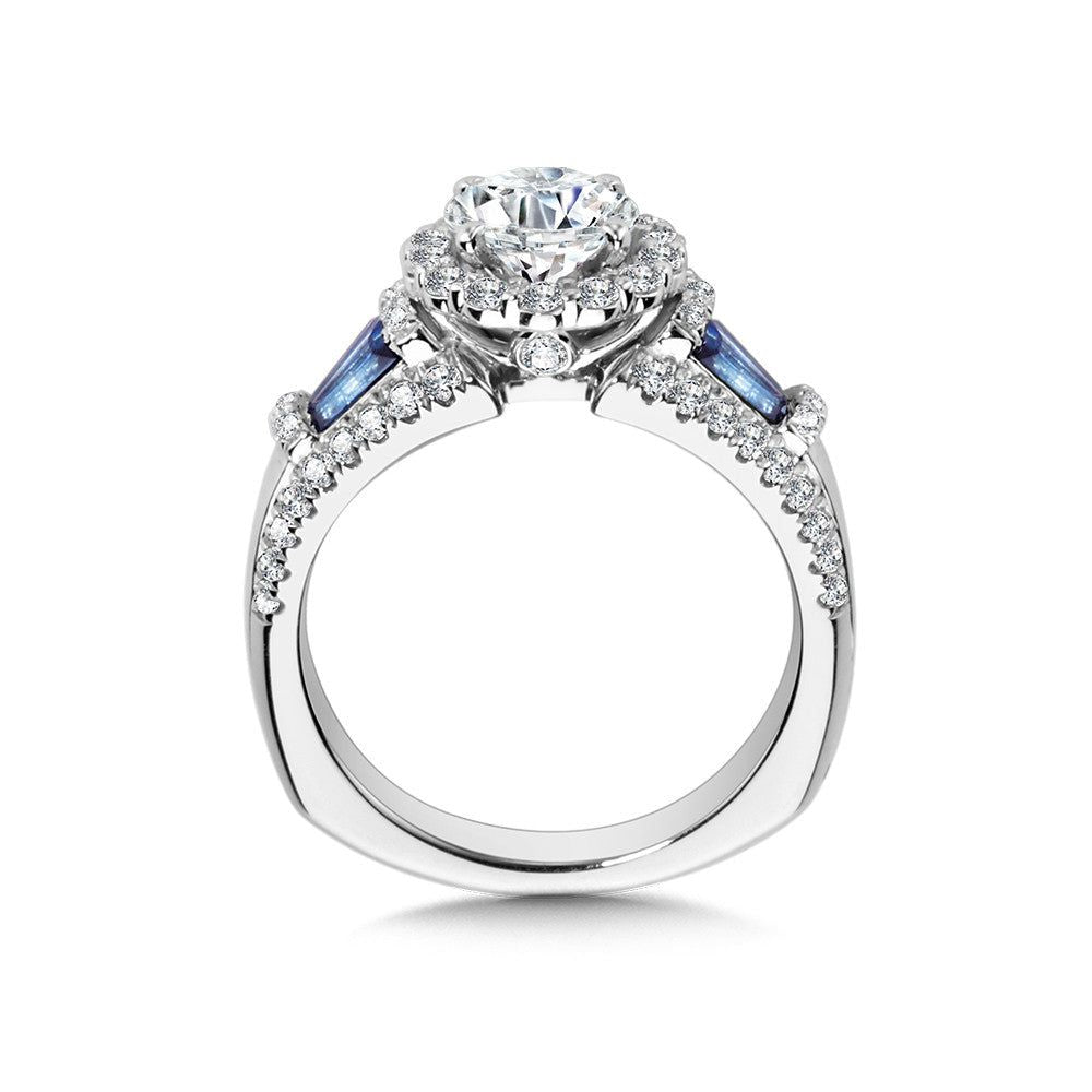 Valina Vintage Halo Diamond and Sapphire Engagement Ring R1052W-BSA
