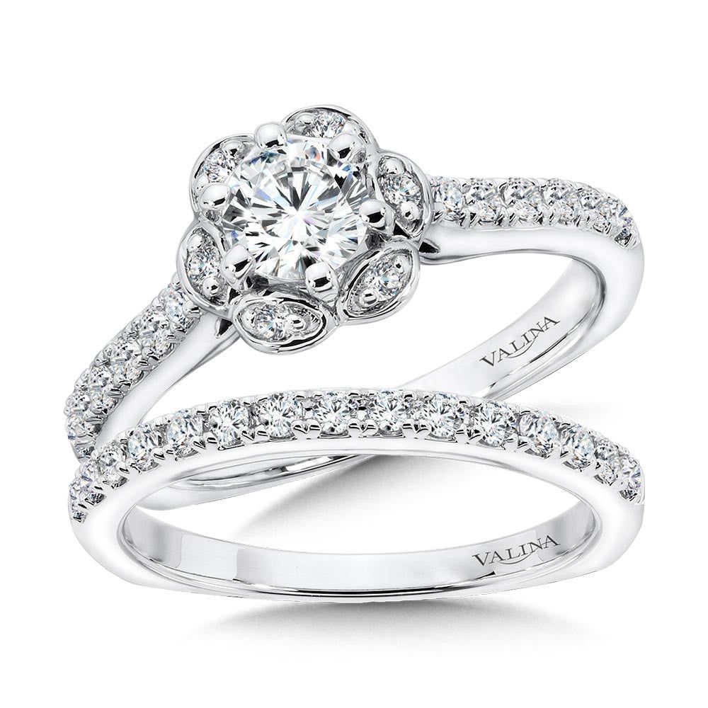 Valina Six-Prong Floral Halo Diamond Engagement Ring R1085W