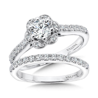 Valina Six-Prong Floral Halo Diamond Engagement Ring R1085W