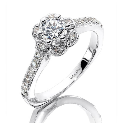 Valina Six-Prong Floral Halo Diamond Engagement Ring R1085W