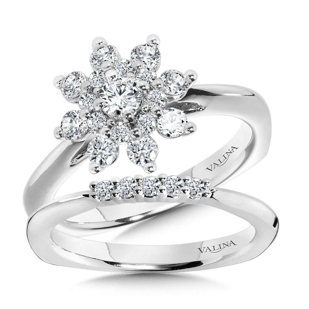 Valina Modern Floral Halo Diamond Engagement Ring R1090W