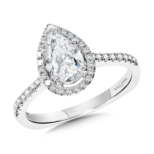 Valina Pear-Shaped Diamond Straight Halo Engagement Ring R1095W