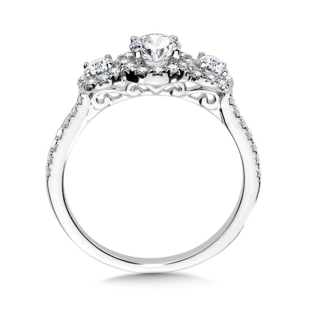 Valina Round 3 Stone Halo Engagement Ring R1120W-SR