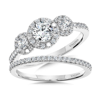 Valina Round 3 Stone Halo Engagement Ring R1120W-SR