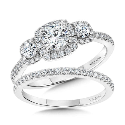 Valina Round 3 Stone Halo Engagement Ring R1121W-SR